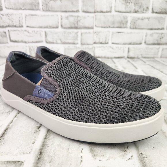 Olukai Lae'Ahi Men's Sz 10 Gray Microfiber Slip On Loafers Drop Heel Casual Shoe - Picture 1 of 10
